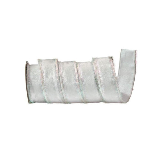 White Iridescent Velvet Tinsel Edge Ribbon - Christmas Place