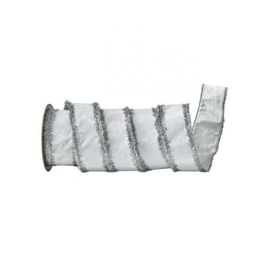 White Silver Velvet Tinsel Edge Ribbon - Christmas Place