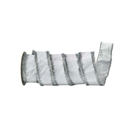 White Silver Velvet Tinsel Edge Ribbon - Christmas Place