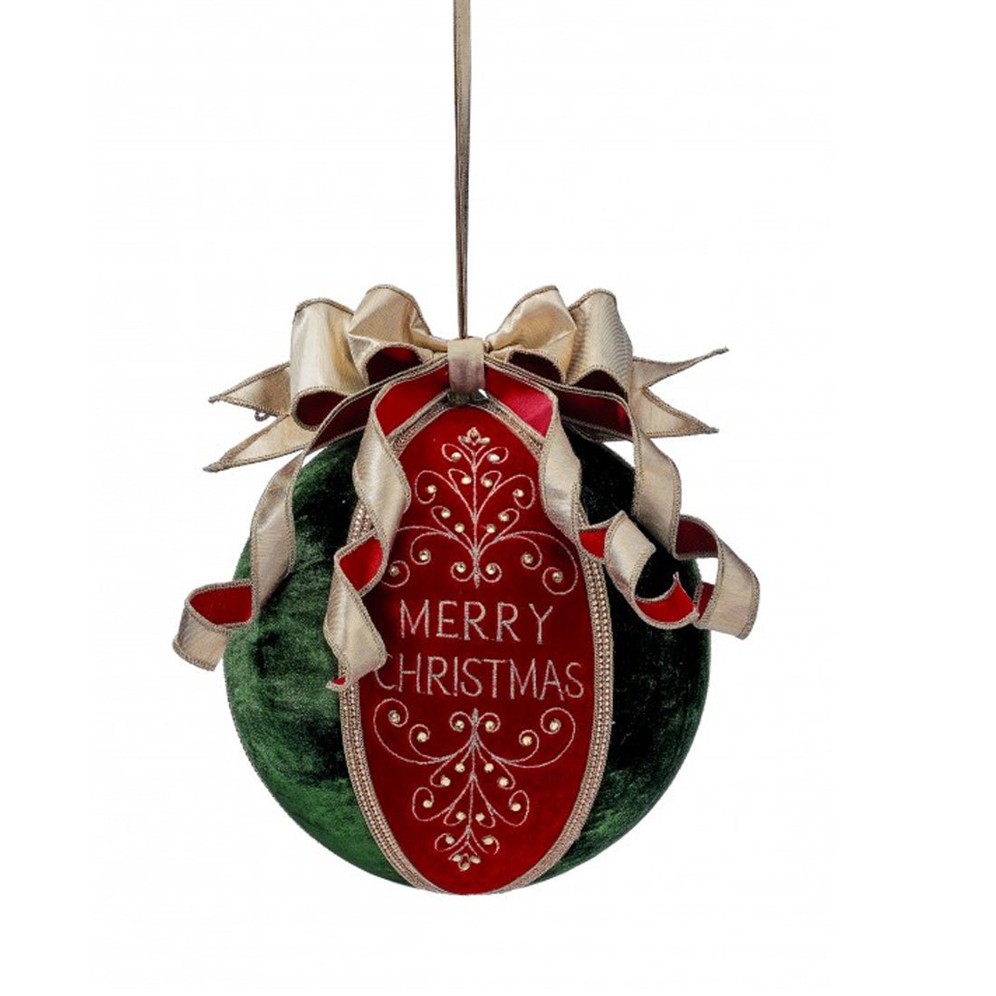 Red Green Velevt Merry Christmas Ball Ornament - Christmas Place