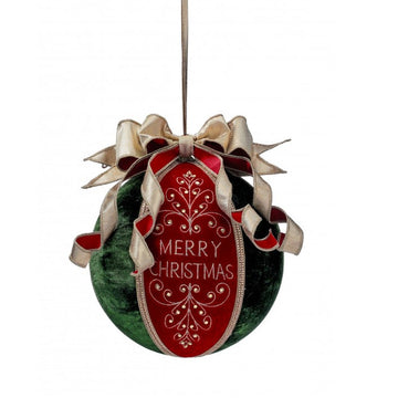 Red Green Velevt Merry Christmas Ball Ornament - Christmas Place