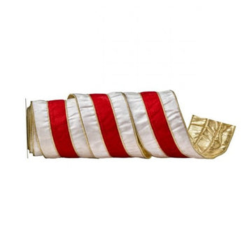 Ivory Red Velvet Overlay Stripe Ribbon