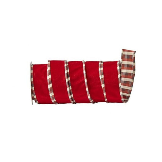 Red Velvet Plaid Border Ribbon - Christmas Place