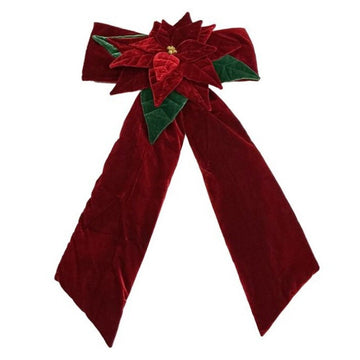 Red Velvet Bow With Quilted Poinsettia - Christmas Place