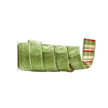 Sage Green Velvet Plaid Backed Ribbon - Christmas Place