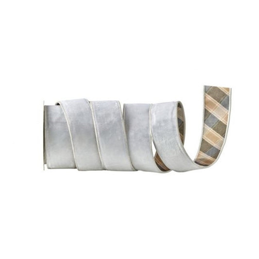 Ivory Velvet Plaid Backed Ribbon
