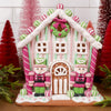 8.5IN LT PINK GREEN STRIPE NUTCRACKER GINGERBREAD HOUSE - Christmas Place