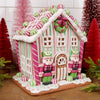 8.5IN LT PINK GREEN STRIPE NUTCRACKER GINGERBREAD HOUSE - Christmas Place