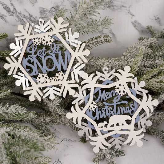 Blue White Wood Snowflake Ornament - Christmas Place