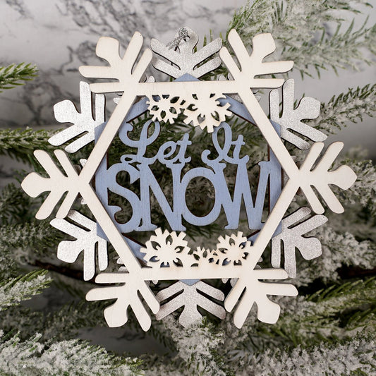 Blue White Wood Snowflake Ornament - Christmas Place