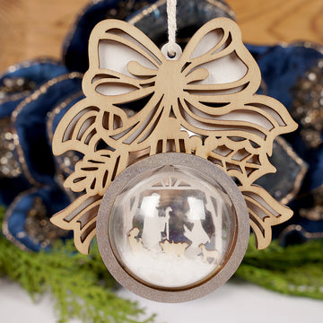 Wood Bow Holy Family Ornament