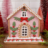 8IN LT PINK HOLLY GINGERBREAD HOUSE - Christmas Place