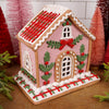 8IN LT PINK HOLLY GINGERBREAD HOUSE - Christmas Place