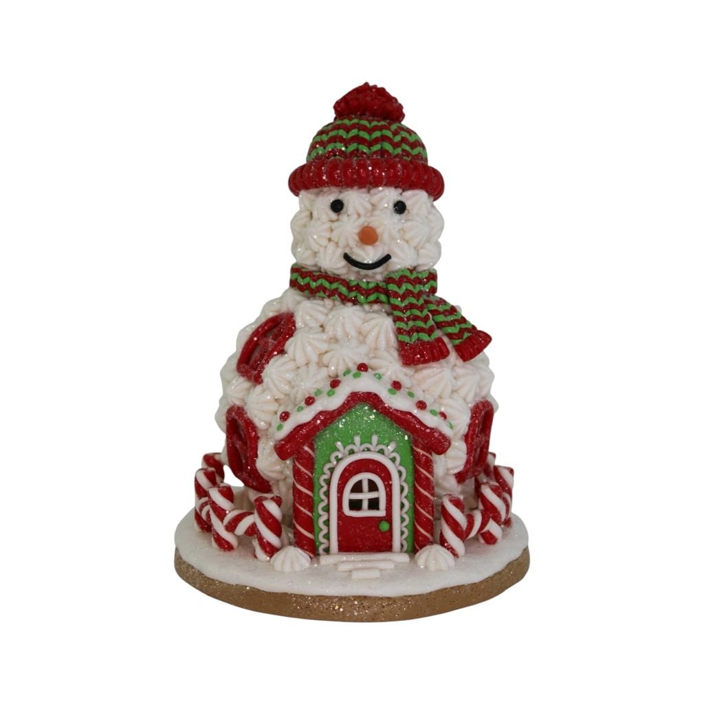 Lighted Red Snowman Gingerbread House - Christmas Place