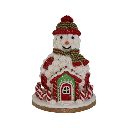 Lighted Red Snowman Gingerbread House - Christmas Place
