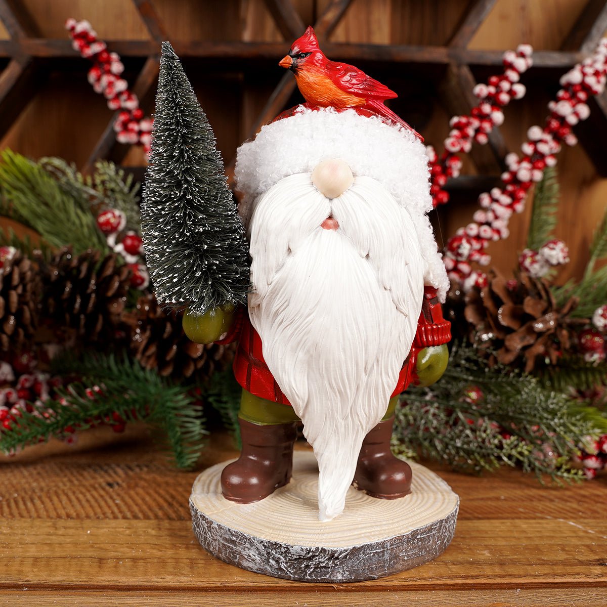 Gnome With Cardinal And Tree - Christmas Place