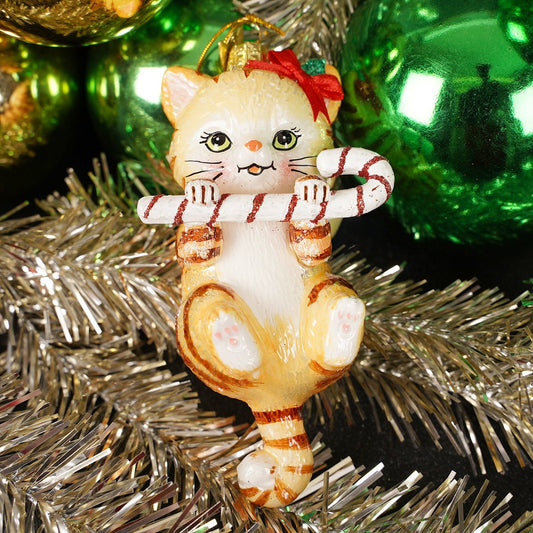Noble Gems Cat with Candy Cane Ornament - Christmas Place