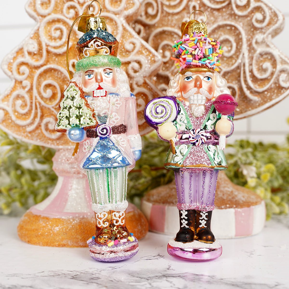 Noble Gems Glass Nutcracker Ornaments Pink and Green - Christmas Place