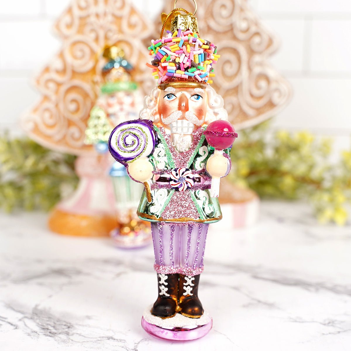 Noble Gems Glass Nutcracker Ornaments Purple and Green - Christmas Place