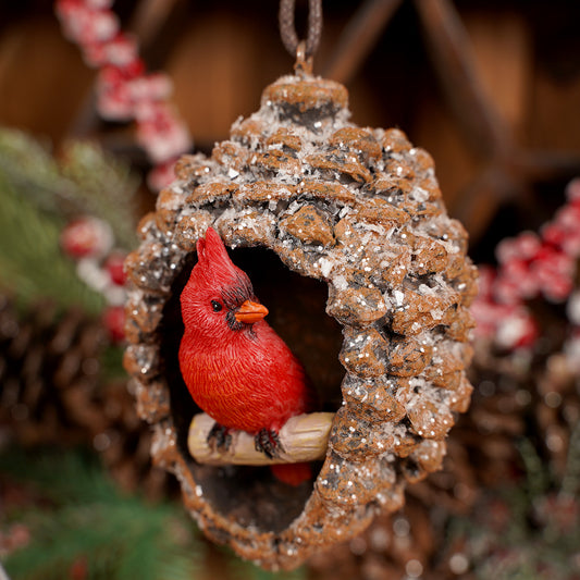 Pinecone With Cardinal Ornament