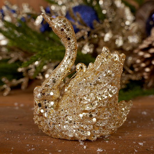 Gold and Crystal Swan Christmas Ornament - Christmas Place