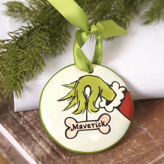 Grinch Hand With Dog Bone Ornament