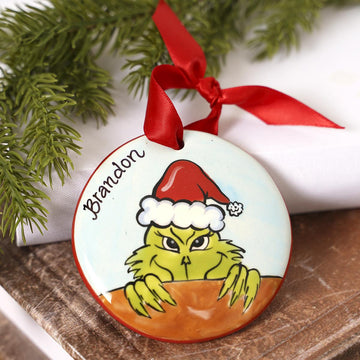Grinch Face With Santa Hat Ornament - Christmas Place
