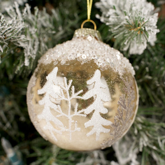 Woodland Ball Christmas Ornament 2 Styles Brown Trees - Christmas Place