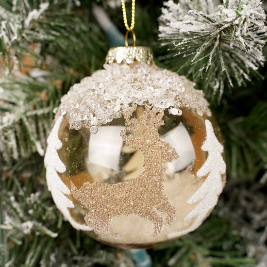 Woodland Ball Christmas Ornament 2 Styles Brown Deer - Christmas Place