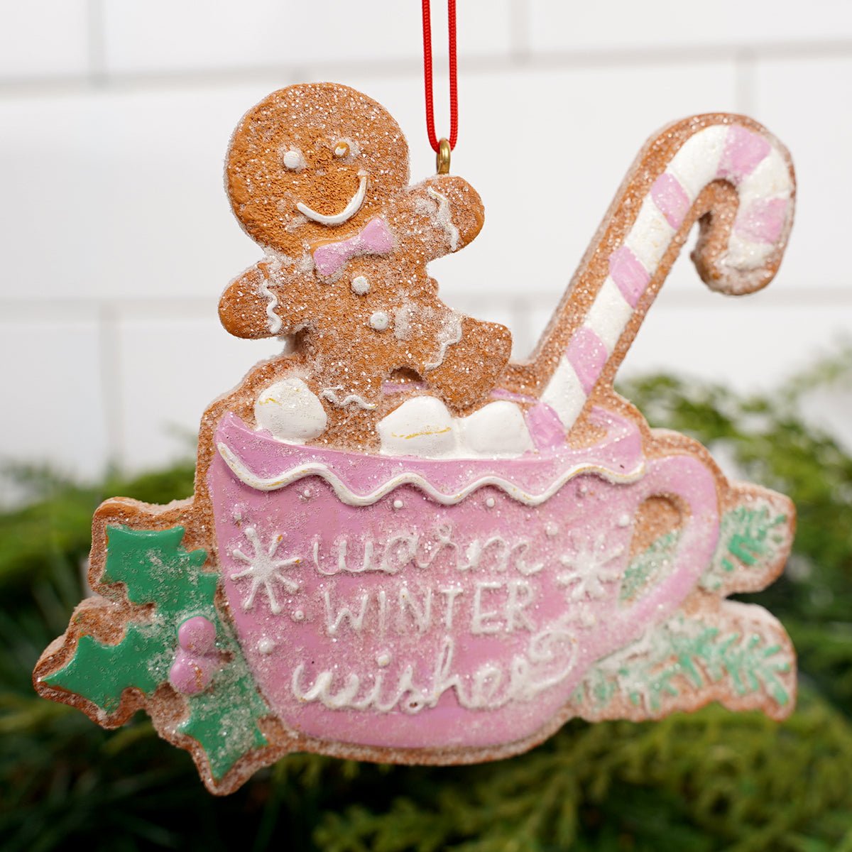 3.4IN GINGERBREAD HOT COCOA PINK ORN - Christmas Place