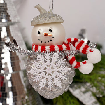 Grey Pinecone Snowman Red Scarf Ornament
