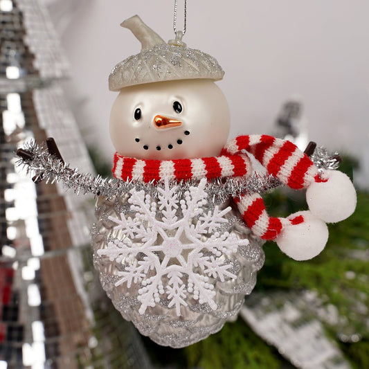Grey Pine Cone Snowman Red Scarf Ornament - Christmas Place