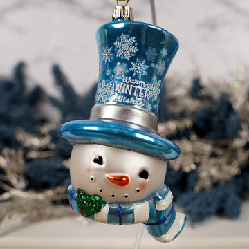 Blue Snowflake Hat Snowman Ornament