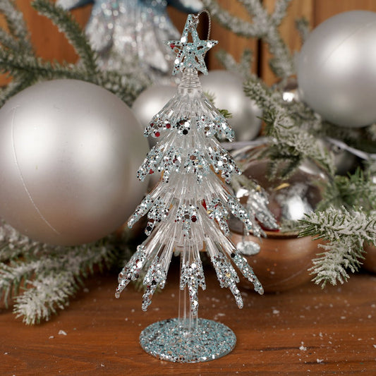 6.5Inch Silver Blue Diamond Tree Ornament - Christmas Place
