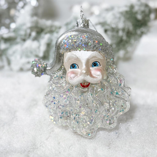 Silver Glitter Santa Ornament