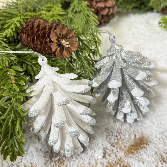 White/Silver Glitter Pinecone