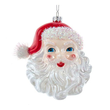 Glass Red White Santa Head Ornament