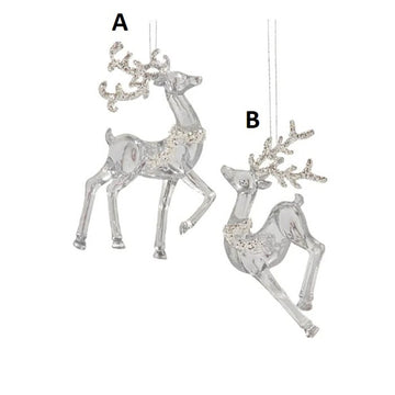 Clear Silver Glitter Deer Ornament