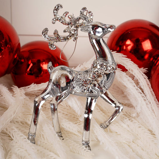 Clear Silver Glitter Deer Ornament - Christmas Place