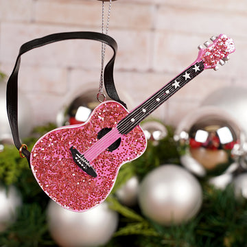 Pink Glittered Guitar Ornament