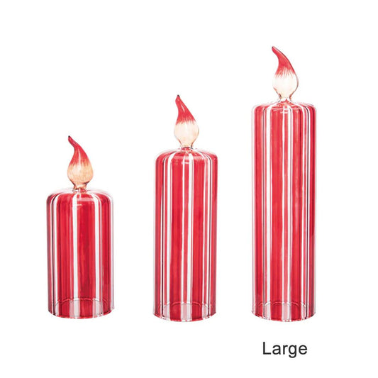 Red White Glass Stripe Candle Large