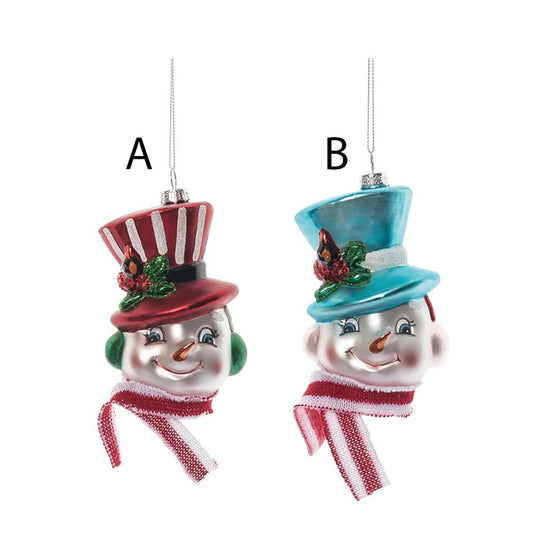 Glass Vintage Snowman Head Ornament