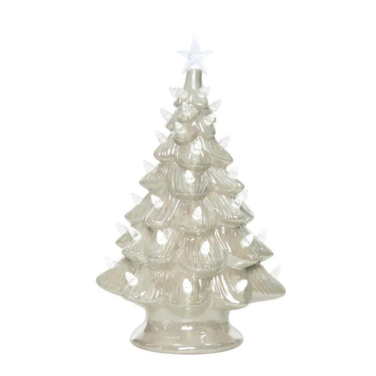 13.6in Pearlescent White Ceramic Light Up Tree