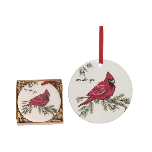 Ceramic Cardinal Disc Ornament In Box - Christmas Place