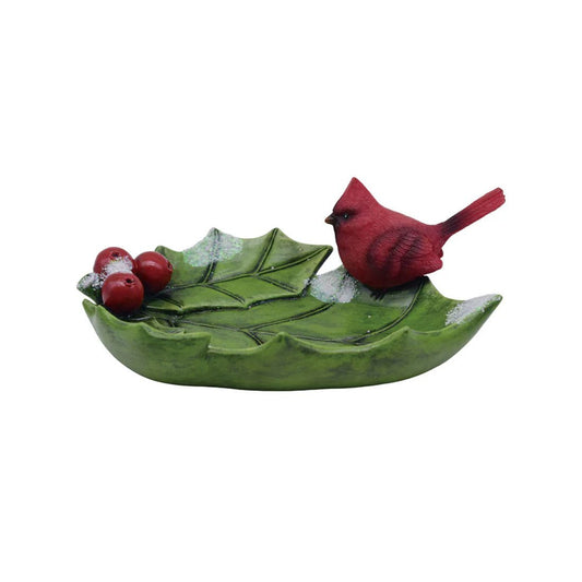 Resin Holly Leaf Cardinal Tray - Christmas Place