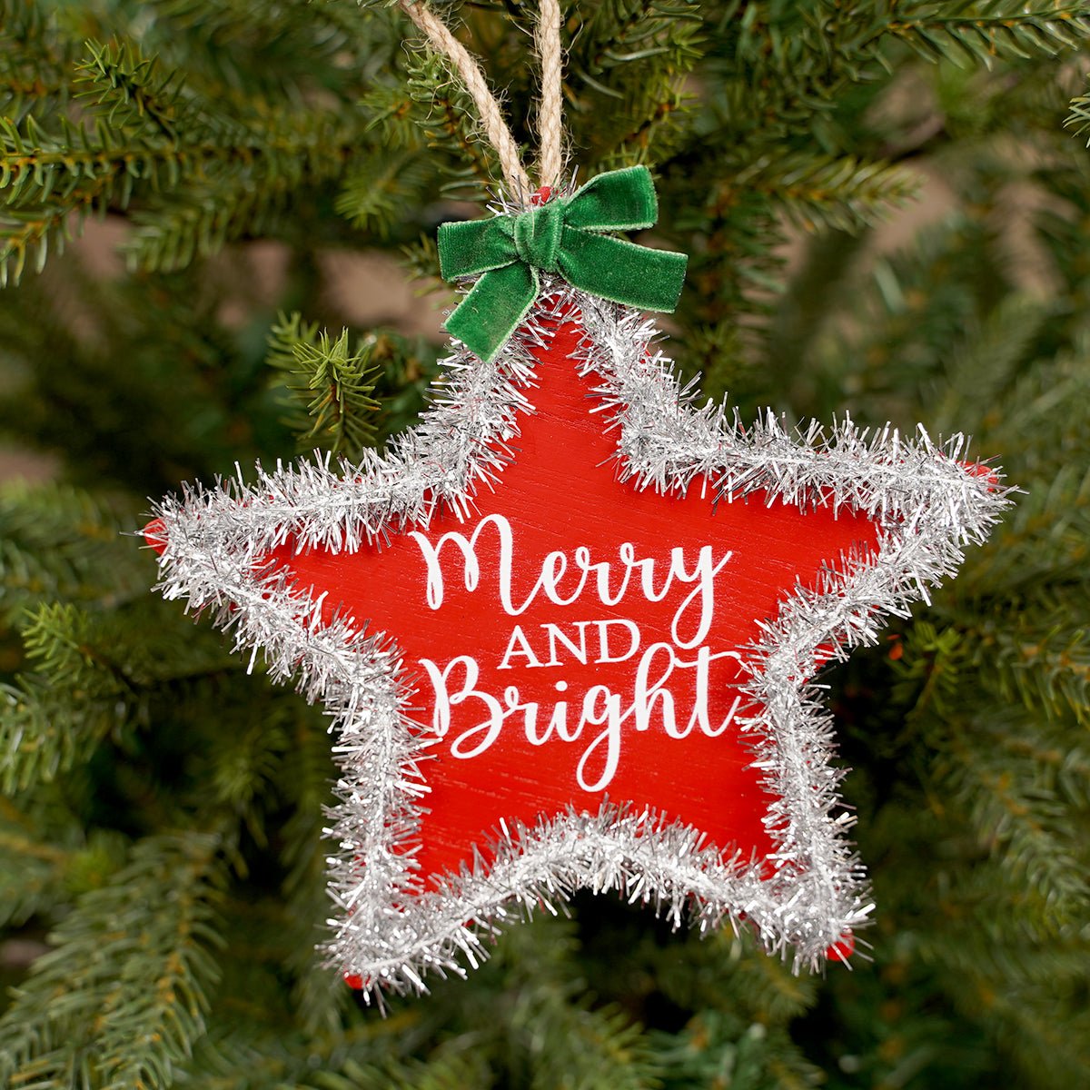 Merry And Bright Tinsel Star Ornament - Christmas Place