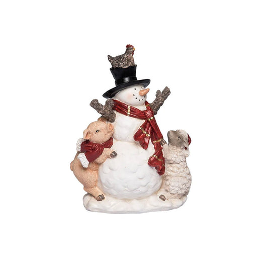 Resin Snowman With Farm Animals - Christmas Place