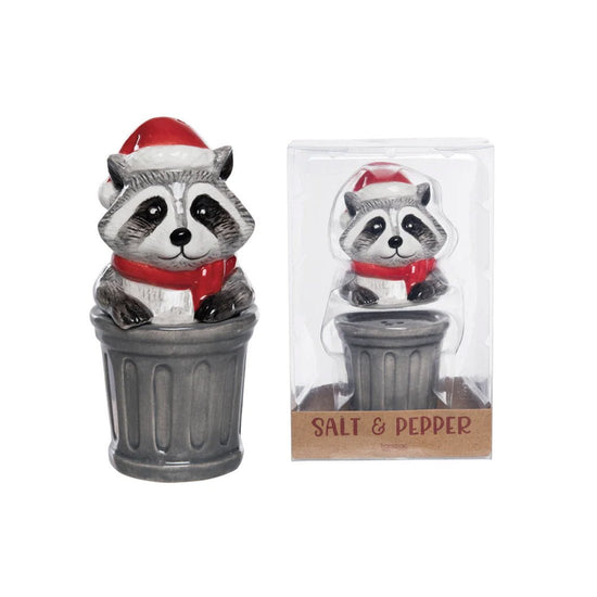 Raccoon In Trash Can Salt And Pepper Shakers - Christmas Place