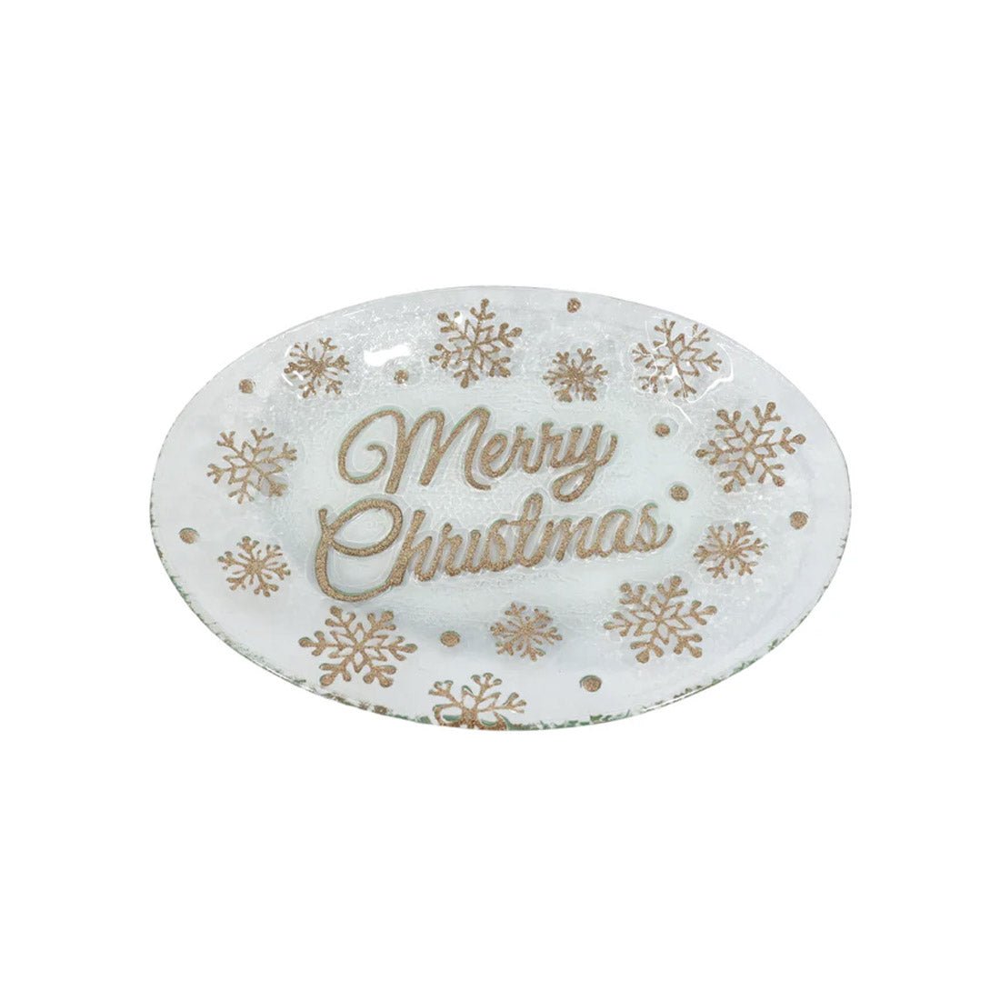Glass White Gold Merry Christmas Platter - Christmas Place