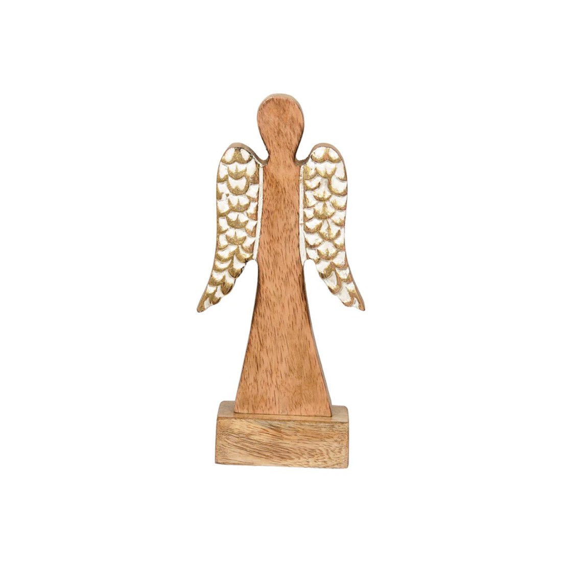 Wood Angel With Gold Metallic Wings - Christmas Place